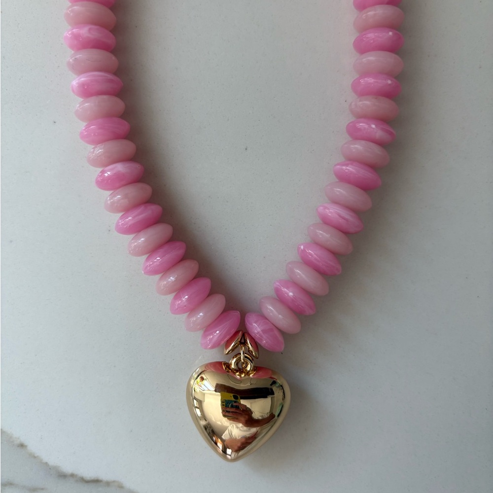 Pink and Gold Heart Pendant Necklace